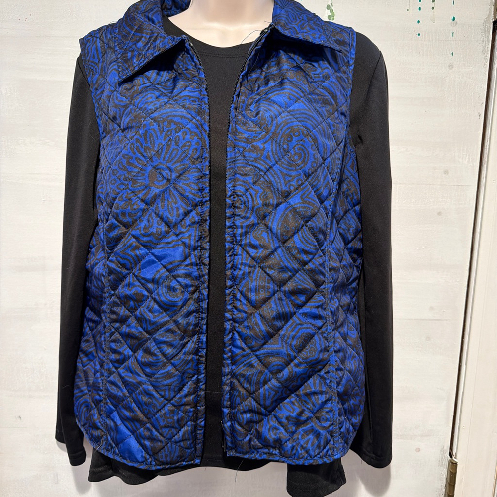 Blue quilted vest.